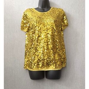 DKNY Gold Y2K Sequin Mesh Glam Top 10 Party Cocktail Eveningwear Bling Going Out